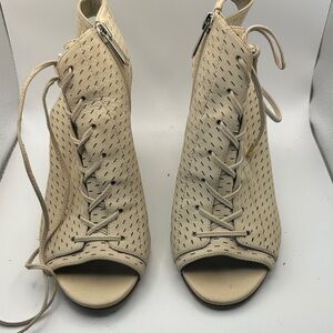 Sam Edelman Beige Lace-Up Peep-Toe Boots